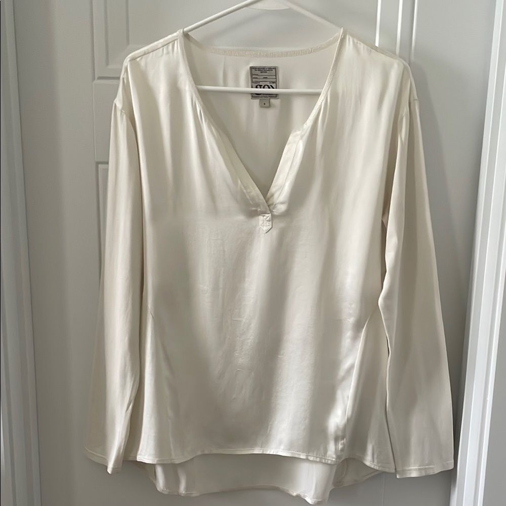 GO BY GO SILK Cream Relaxed Long Sleeve Blouse